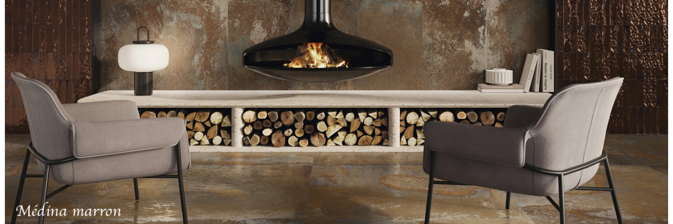 Carrelage mur effet zellige Médina marron pour le salon 