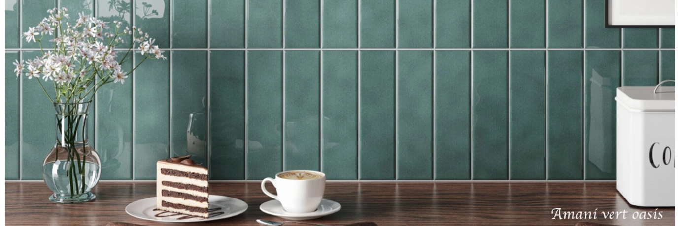 Carrelage mur effet zellige Amani Vert Oasis pour la cuisine