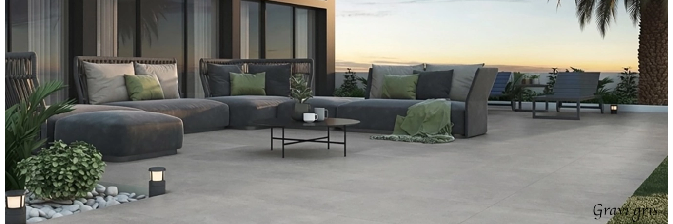 Carrelage sol extérieur moderne Gravi gris pour la terrasse style Miami classe