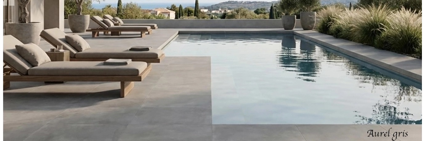 Dalle extérieur Aurel 2.0 gris pour le contour de la piscine 