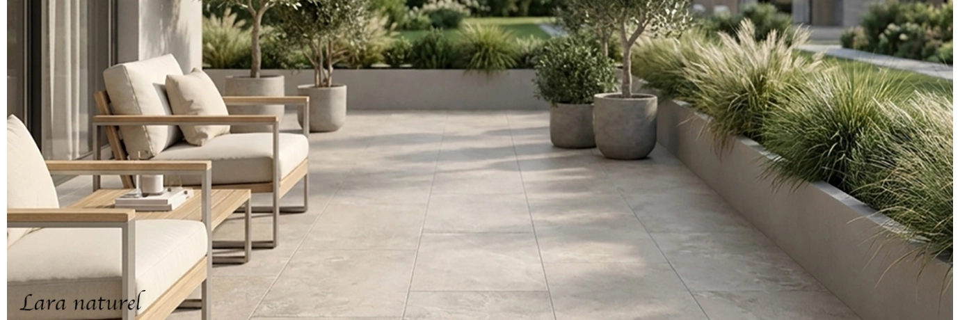 Carrelage sol extérieur effet Travertin Lara naturel pour la terrasse