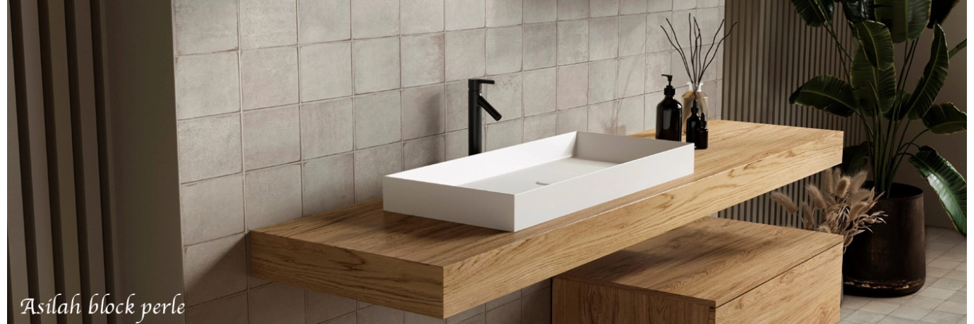 Carrelage mur effet zellige Asilah block perle pour le mur de la salle de bain